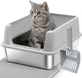 Stainless Steel Litter Box with Lid,Kitten Litterbox for Small Cats | Low Entry Cat Litter Box,Metal Kitty Litter Box with Scoop and Mat,Non-Stick,Odor-Free,Easy to Clean