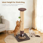 35.4" Tall Sisal Cat Scratching Post, Anti-Tip Stable Base, Interactive Mouse Hole & Toys, Furniture Grade Wood Cat Scratcher Tower for Indoor Cats