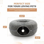 MeowMansion - Indoor Cat Tunnel Bed - Scratch Resistant Peekaboo Cave Donut Shape - Multifunctional Playground, Caves, Toys (Grey)