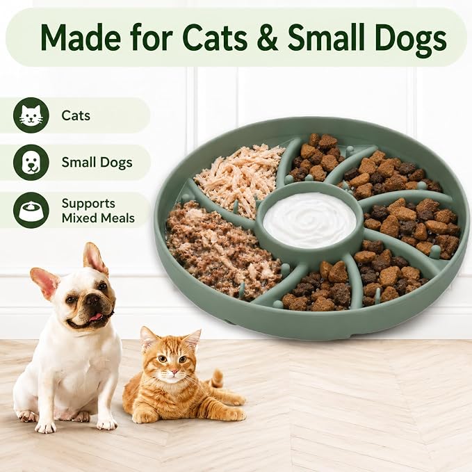 Slow Feeder Dog Bowl Silicone Suction Cup Anti Spill Dogs Cats Green | strong suction base prevents sliding, extends mealtime, reduces anxiety, textured surface, dishwasher safe