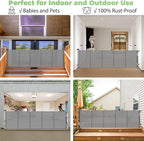 96 Inch Wide Reinforced Retractable Dog Gate, Prevents Crawling Under, Gray | Indoor/Outdoor Retractable Baby Gate, Space-Saving, Easy One-Hand Operation Safety Lock, Scratch-Resistant Mesh, Easy Install