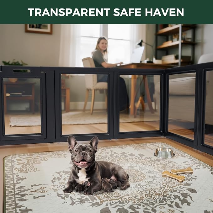 FXW AuraSpace Clear Acrylic Indoor Dog Playpen, 30" H, 10 Panels, Black | Open View, Modern Home Fit, No Climbing Bars, Tool-Free Setup, For Small & Medium Dogs
