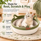 Instinct Basket for Cats - Handwoven Cotton Rope Enrichment Bed with Attached Toy Tail, Scratchable Interactive Pet Nest Features Flexible Walls to Fight Boredom & Protect Furniture (Brown, M)