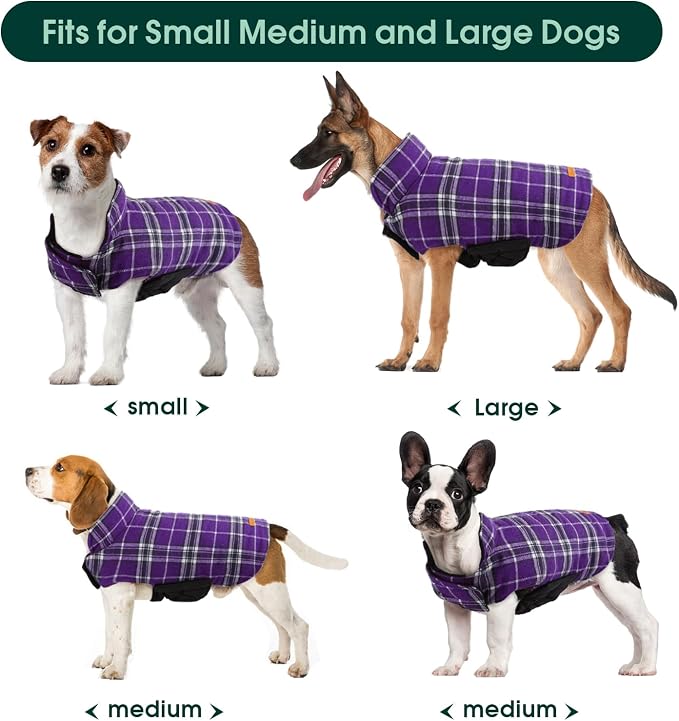 Kuoser Waterproof Dog Coat, Reversible Dog Jacket for Large Dogs, Purple L | Adjustable Durable Doggie Winter Coat for Groowing Puppies Warm Puppy Cold Weather Apparel