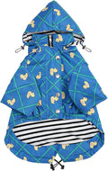Morezi Dog Zip Up Raincoat with Reflective Buttons, Rain/Water Resistant, Adjustable Drawstring, Removable Hood, Raincoats with Legs 8lbs to 80lbs Available - Grid Blue - XXL