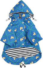 Morezi Dog Zip Up Raincoat with Reflective Buttons, Rain/Water Resistant, Adjustable Drawstring, Removable Hood, Raincoats with Legs 8lbs to 80lbs Available - Grid Blue - XXL