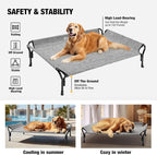 Veehoo Cooling Elevated Dog Bed, Raised Dog Cot with Guardrail & Headrest | Washable Dog Couch Bed for Indoor & Outdoor, Durable Breathable Teslin Mesh, Non-Slip Feet, Large 47" x 32", Black Silver