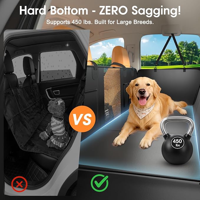 Hard Bottom Dog Car Seat Cover, 52"×65", Waterproof PU Leather | Stable Hard Bottom Support for Comfortable Rides with Large Dogs
