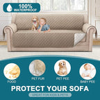 Turquoize 100% Waterproof Sofa Covers Couch Cover Sofa Cover for Dogs Couch Protector Triple Non-Slip Sofa Slipcover for 3 Cushion Couch Furniture Protector for Pets, Kids,Dog (XL Sofa 78", Khaki)