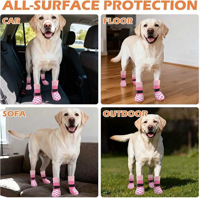 EXPAWLORER Dog Socks to Prevent Licking Paws with Grippers for Hot Pavement | For Hardwood Floors Anti Slip, Reflective Dog Boots & Paw Protectors Shoes Booties with for Senior Small Medium Large Dogs XL