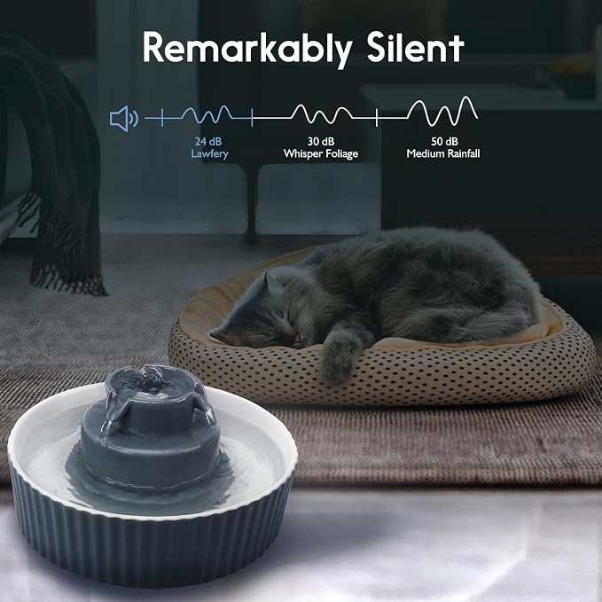 Lawfery Ceramic Cat Water Fountain, 2.1L/71oz Cupcake Pet Fountain | 3 Carbon Filters, 2 Quiet Pumps, Heavy Ceramic Body, and 360° Drinking Area, Drinking Bowl for Indoor Cats and Small Dogs