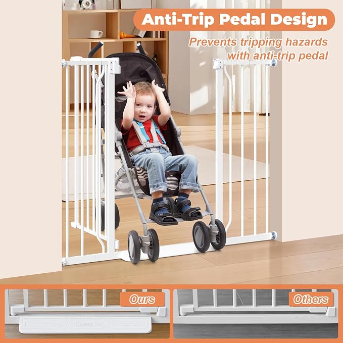 34" Tall Baby Gate No Drilling, Auto Close Dog Gate Indoor, White | for Doorways & Stairs, Pressure Mounted 29"-45" Wide Pet Gate, Easy Walk Through Stair Gate for Baby & Pet Stroller Friendly
