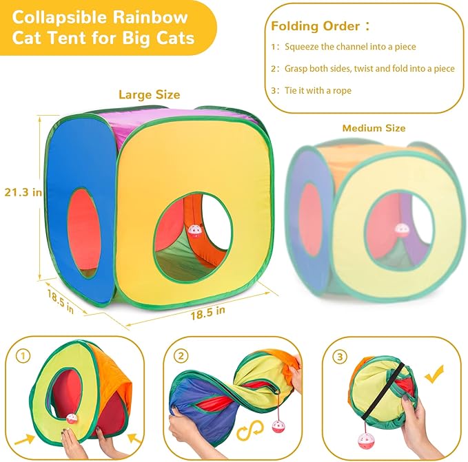 Retro Shaw 33 Pack Cat Toys Set with Tunnel, Large, 21.3Inches | Interactive Kitten Toys Packs, Feather Wand Kit, For Indoor Cats, Collapsible Tent