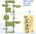 Hey-brother Cat Tree, 74 inches Multi-Level XL Large Cat Tower for Indoor Cats with Three Cat Condos, Two Large Top Decks and Cat Hairbrushfor Kittens, Cats and Pets, Green MPJ035-MGR