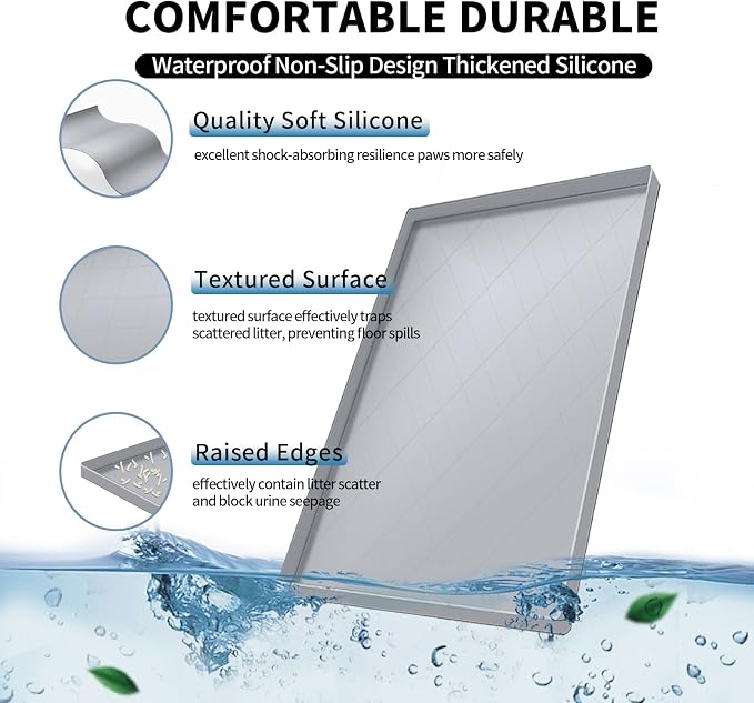 Cat Mat for Litter Box, Large 35" X 22" Cat Litter Mat, Indoor Waterproof Silicone Litter Trapping Pad for Floor, Soft on Kitty Paws, Easy to Clean, Non-Slip, Gray