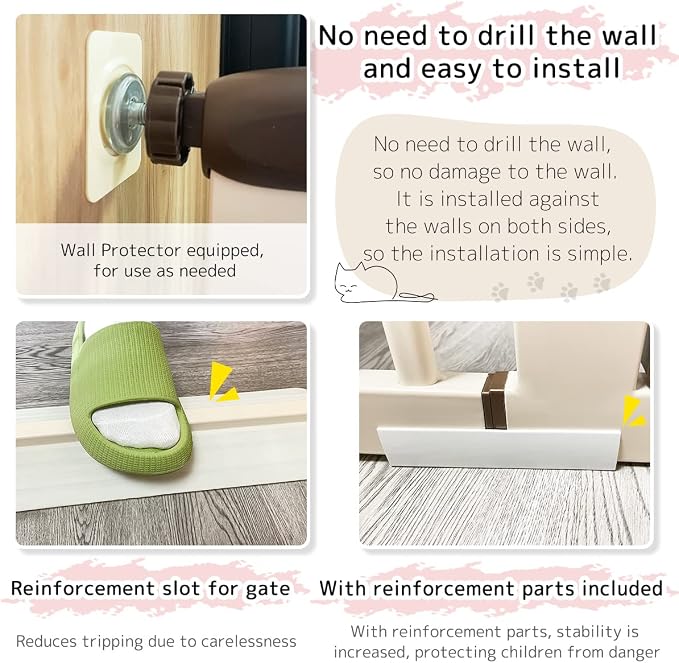 Lumizone 61.02" Extra Tall Pet Gate for Cat Dog 30.12"-38.38" Wide Cream | Extra Tall Cat Gate for Doorway Hallway Stairs Pressure Mounted 1.37" Gap No Drilling Auto-Close Dual-Lock