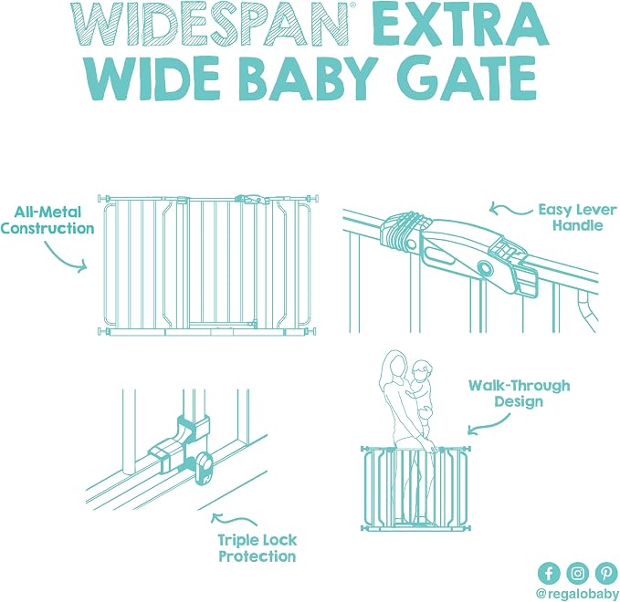 Regalo Safety 29"-56" Extra Wide Baby Gate, Bottom of Stairs & Doorways