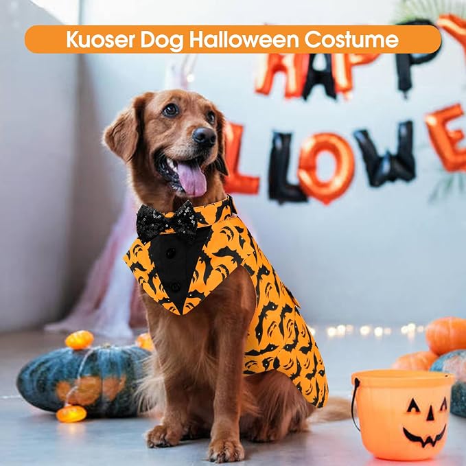 Kuoser Dog Tuxedo, Dog Suit and Bandana Set, Dogs Costume with D-Ring | Formal Dog Outfit with Detachable Bowtie Collar for Wedding, Birthday, Party, Christmas, Halloween, Halloween XL