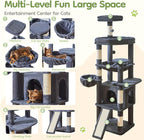 Taoqimiao Cat Tree for Large Cats, 72In Tall Cat Tower, Giant Platform | Widened Cat Condo with Large Scratch Board, 5 Scratching Posts, Metal Frame Hammcock, Cozy Basket, Smoky Gray, MS045G