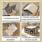 Eolahalcy Cat Beds for Indoor Cats - Large Cat Cave for Pet Cat House with Fluffy Ball Hanging and Scratch Pad, Foldable Cat Houses for Large Indoor Cats,Cat Hideaway, 23.8x15.9x13.2 inches, Grey