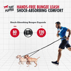 Tuff Pupper Heavy Duty Hands Free Dog Leash | Two Small/Medium Dogs Up to 90 lbs | Comfortable Shock Absorbing Bungee | Reflective Padded Handles | Lumbar Waist Belt 28-50" | Jogging Running Leash