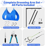 Dog Grooming Arm, 26"-38" Adjustable Clamp with Hammock | Nail Clippers Included, Adjustable Height, Heavy-Duty Design, 2 No-Sit Holders, Small & Medium Dogs