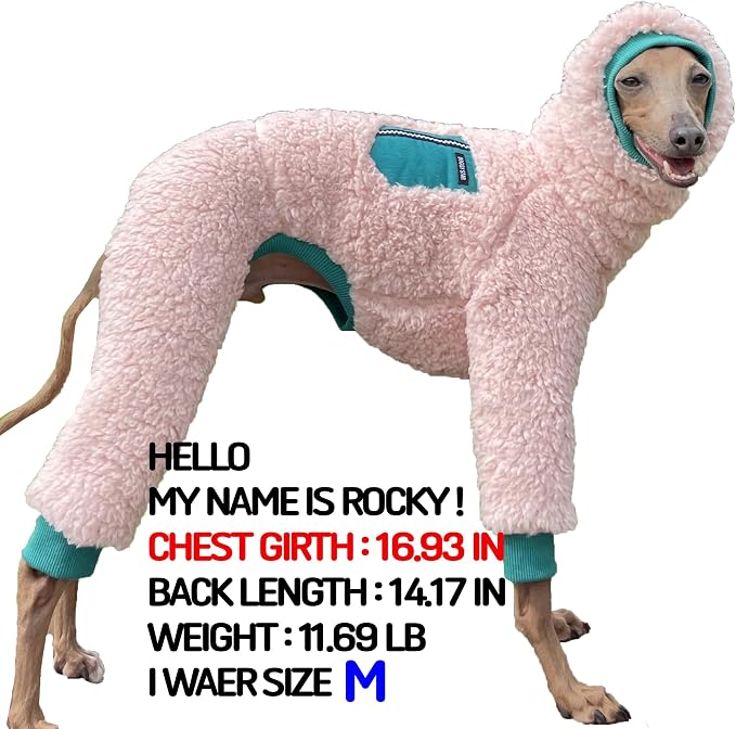 D Doggy Star Italian Greyhound Sweater Turtleneck Outfit Warm Fleece Onesie Clothes Whippet for Dog Coat (M,Green Pkt)