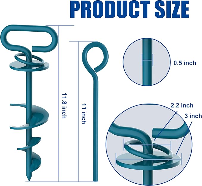 Eurmax USA 2-Pack Heavy Duty Dog Tie Out Stake, No-Tangle In Ground Anchor Runner for Large Dogs up to 210 Lbs - Perfect for Yard, Beach and Camping (Square,Navy Blue)