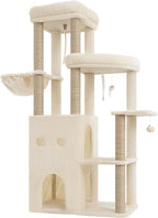 Heybly Cat Tree, 59.4" Secure Anti-Tip Cat Tower for Large Cats HCT055G | Spacious Cat Furniture with Dual-Tier Cat Condo, 2 Top Perches, Hammock and Sisal Scratching Posts, Beige