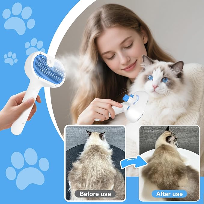 Pet Steam Brush for Dogs & Cats, 3-in-1 Shedding Grooming Tool | Self Cleaning Spray Comb with Mist, Dog Brush for Shedding, Cat Brush for Hair Removal, Long Haired Pet, Waterless Shampoo