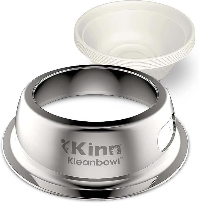 Kinn Kleanbowl Pet Bowl Stainless Steel Frame, 16 oz (Pack of 1) | Compostable Refills, Spill-Proof Stable, Disposable, Easy Cleaning, No Plastic