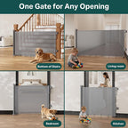 Cumbor 27-40" Retractable Baby Gates for Stairs & Doorways, Indoor Outdoor | Hardware Mounted Mesh Dog & Pet Gate, Easy Walk Through, One-Hand Operation, Anti-Crawl Adjustable Safety Gate for Dog, Grey