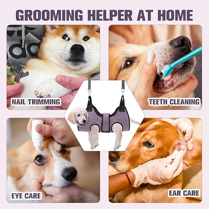 PAWCHIE Dog Grooming Hammock Harness for Dogs & Cats with Pet Nail Clipper Trimmer- Breathable Cat Hanger Sling for Trimming Clipping Nails-Dog Hammock Restraint Bag for Small Medium Large Dog, Pink M