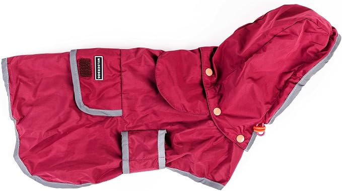 Wilderdog Dog Jacket Waterproof Raincoat with Breathable Interior, Removable Hood, Torso Strap, Secure Closures, Back Pocket and Two Hanging Loops, Foldable into Back Pocket