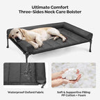 Veehoo Outdoor Elevated Dog Bed with Waterproof Bolster Cushion, Cooling | Raised Dog Bed with Removable & Washable Mat Topper, Breathable Mesh, Dog Couch Cot for Indoor Outdoor, 42", Large, Black