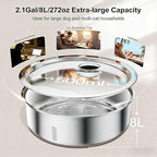 Dog Water Fountain, 8L/2.1 Gal Stainless Steel for Large Dogs & Multi-Pet | Large Dog Water Bowl Dispenser, Quiet Pump, Replacement Filters, Easy Cleaning, Water Level Window, Long Lifespan, Indoor Use