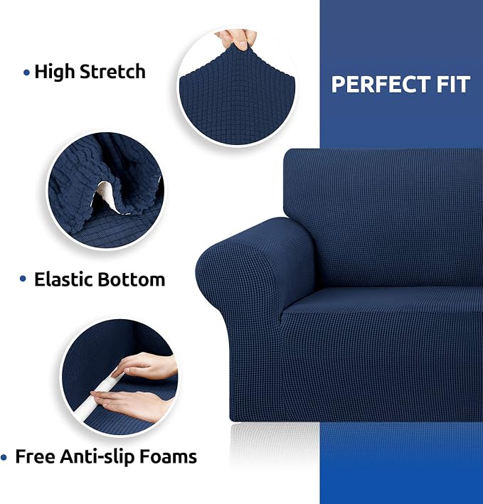Stretch Oversized Couch Covers for Sofa Slipcover,Navy Blue | 1-Piece Washable Sofa Cover (94"-110") 4-Seater Furniture Protector, Soft Jacquard Non-Slip Elastic Bottom for Dogs & Kids