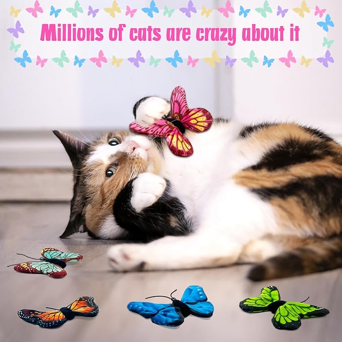 Catnip Toys for Indoor Cats with Crinkle, Butterfly 5-Pack | Five soft catnip toys with crinkle material and butterfly shapes for batting, tossing, carrying, and indoor play