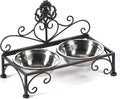 Elevated Dog Bowls for Small Dogs Metal Raised Dog Bowl Cat Dish Stand with Double Stainless Steel Pet Feeder for Food and Water Lifted Cats Bowls with Stand Elevated Pets Bowl Holder - Height 3.54"