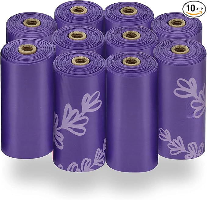 Best Pet Supplies Poop Bags for Dogs - Lavender, 150 Count | Scented, Leak-proof, Easy-Tear perforations, 15 Thick Bags per roll, Outdoor Walking & Travel, Fits Standard Holders