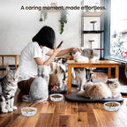 Bulk Disposable Cat Bowls Set (600 Pcs Cat Food Bowl Liners + 4 Pcs Stainless Steel Pet Bowls) Small Paper Bowls for Puppy Kitten Small Dogs and Cats, Ideal for Dry & Wet Food (White, Cat Face Print)