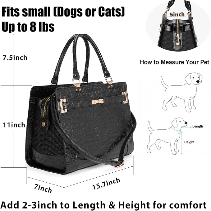 Fashion Pet Carrier Dog Cat Carrier Purse Soft-Sided Leather Handbag Pet Tote Bag for Small Dogs Puppy and Cat TSA Airline Approved