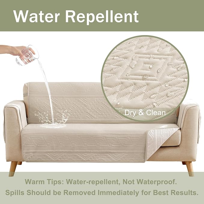 Soft Boho Quilted Couch Cover with Pockets for Extra-Large Sofa, Anti-Slip Boho Sofa Covers Washable for 3 Cushion Pet Friendly, Oversized Sofa Cover Water-Repellent (X-Large Sofa 78", Beige)