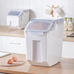15 Liter / 30 lbs Rice Storage Container with Measuring Cup, BPA free, For Rice | Grain | Pet Food | Flour, 2 count, White & Gray