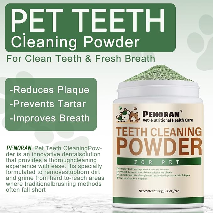 Pet Teeth Cleaning Powder, 6 oz, Dog Dental Care for Dogs & Cats Tooth Cleaning, Tartar Cleaning and Removal, Fighting Bad Breath, Oral Care, Breath Freshener