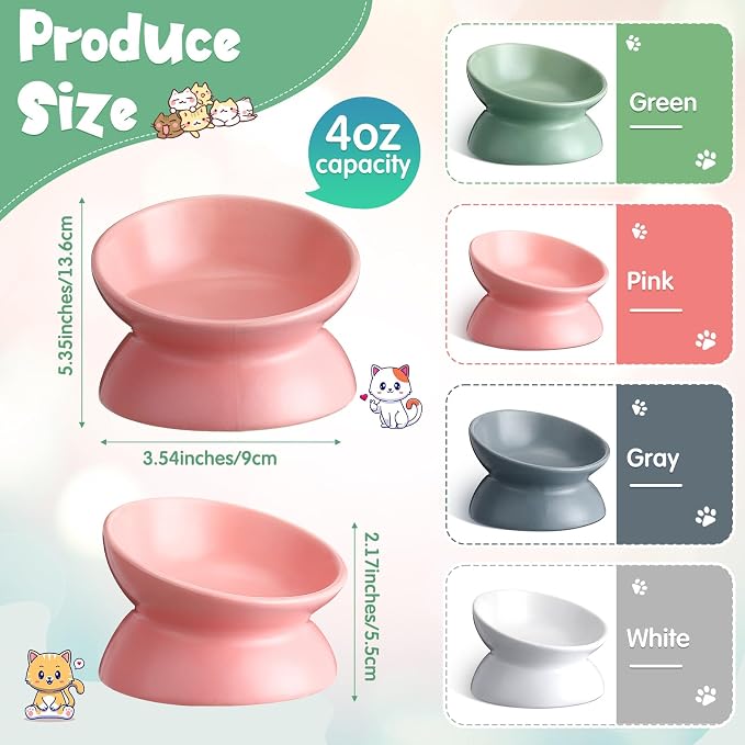 Hushee 4 Pcs Ceramic Raised Cat Food Bowls Elevated Tilted Dish Anti Vomiting Food or Water Bowls Pet Supplies