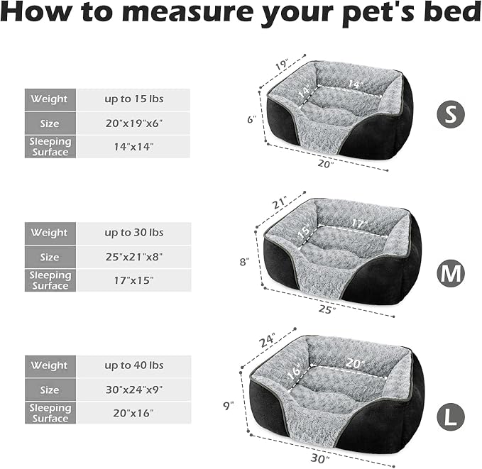 INVENHO Small Dog Bed Rectangle Washable Orthopedic Soft Calming Sleeping Durable Pet Cuddler with Anti-Slip Bottom