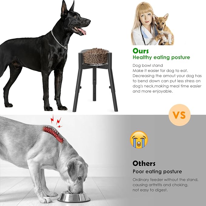 Dog Bowl Stand for Large Dogs, Adjustable Width & Height, Elevated Bowls for 7-10.7" Wide, 3 Height Adjustment, Tall Food and Water Holder, Single Holder, Bowl Not Included