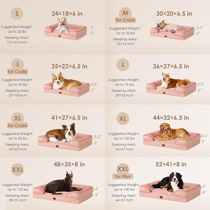 EHEYCIGA Orthopedic XXL Dog Bed, Waterproof Washable XL Big Pet Bed 52" | Non-Slip Bottom and Egg-Crate Memory Foam Extra Large Pet Couch Bed with Washable Removable Cover, Dusty Pink