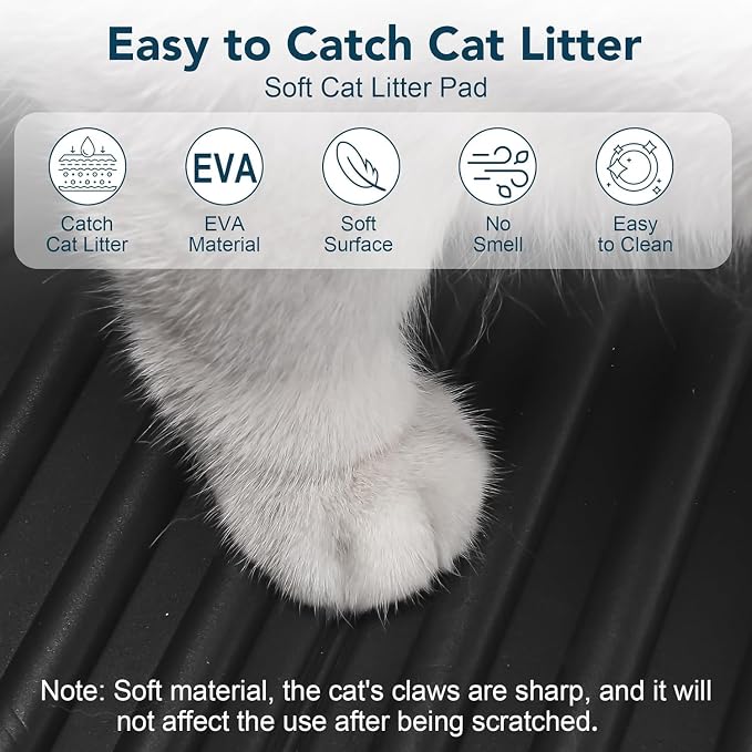 UPSKY Large Cat Litter Mat 31" x 24 Waterproof and Washable, Soft on Paws | Litter Catcher Pad, Cat Litter Trapping Mat, Scatter Control, Fits Most Litter Boxes, Use for Dogs & Cats, Black